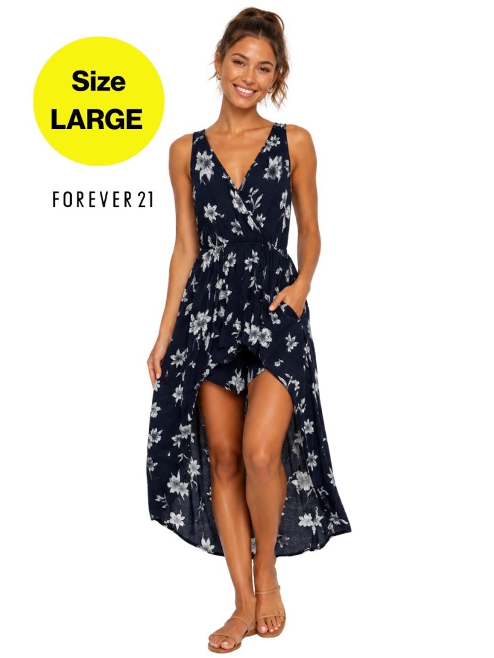 2/for $20 🪩 Navy High-Low Maxi Dress with Shorts, Floral Print (Women’s Large)